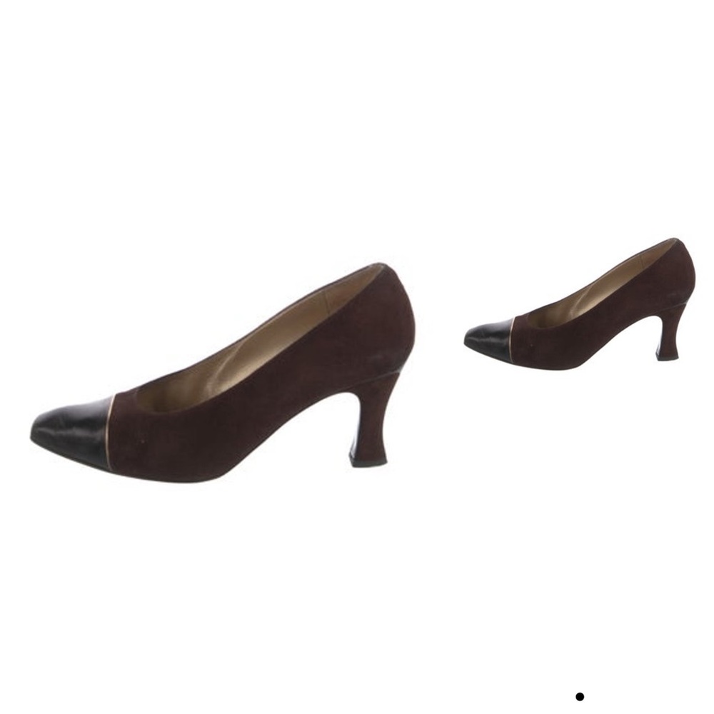 St. John Italy Vintage Chic Brown Suede and Black Leather Pumps